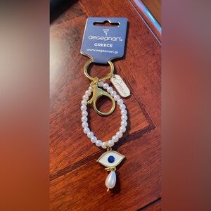 Gold and White Evil Eye Keychain